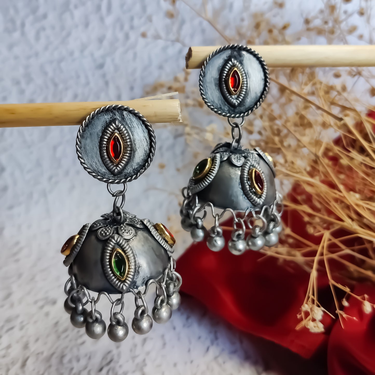 Manmeet Vintage Polish Jhumka Earrings - Multi