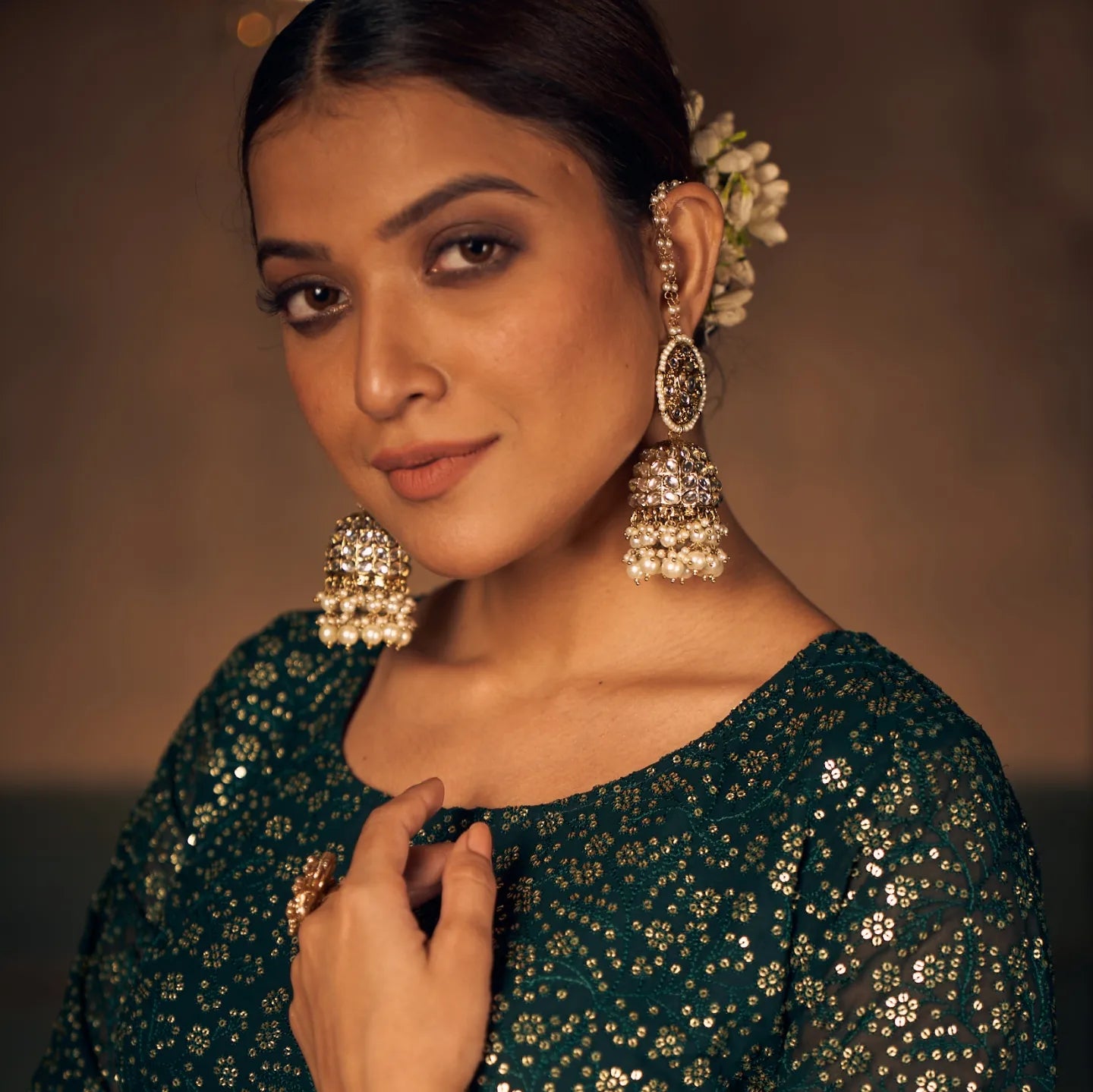Barkat Kundan Jhumka Earrings - Golden