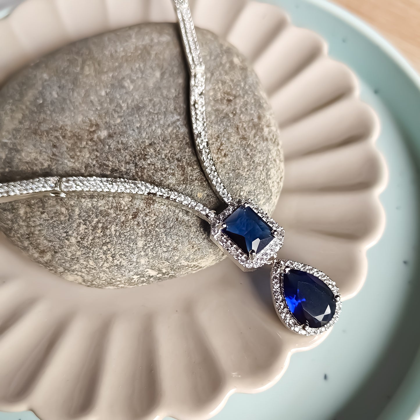 Deepika Inspired AD Necklace Set Blue