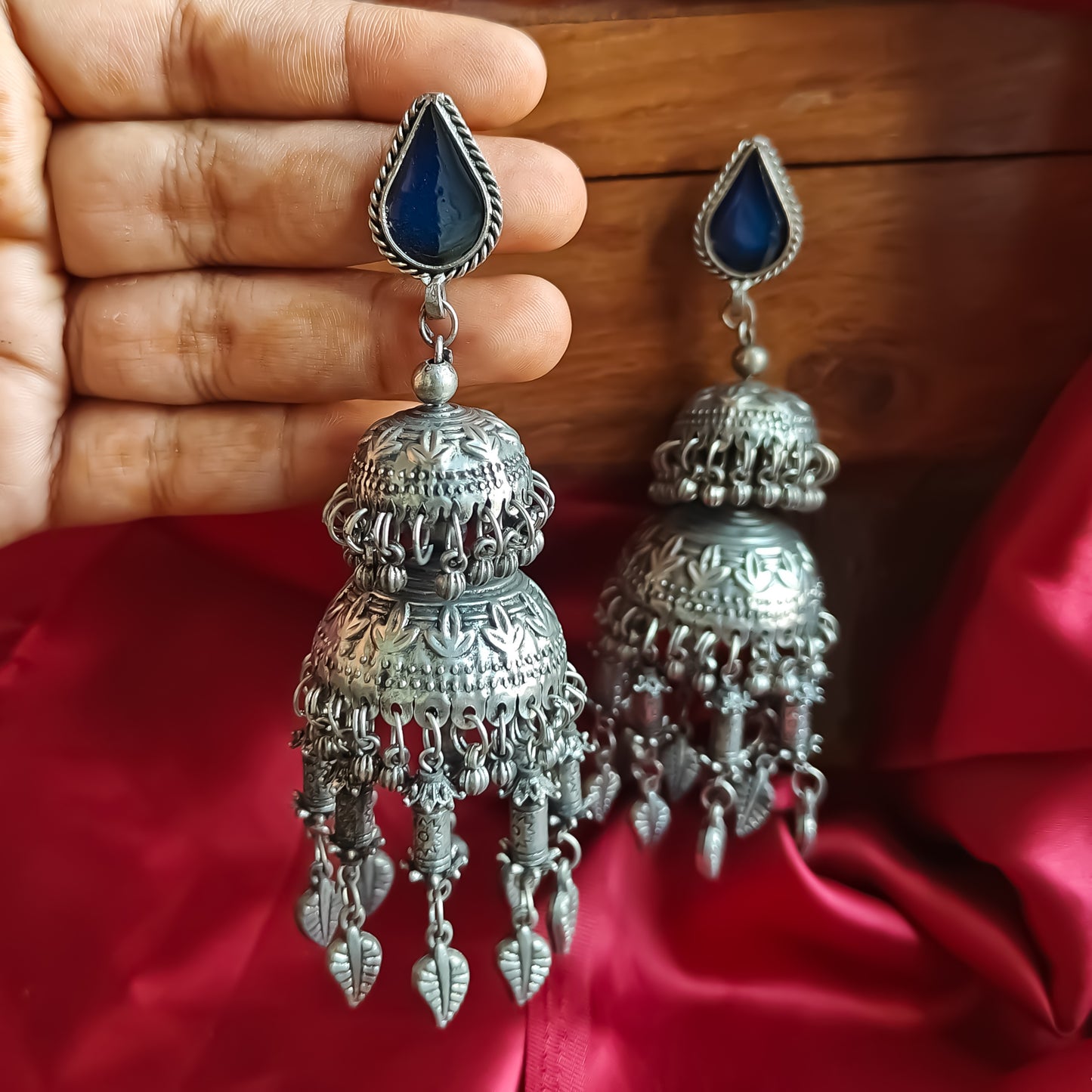 Aabru Afghani Jhumka Earrings - Blue