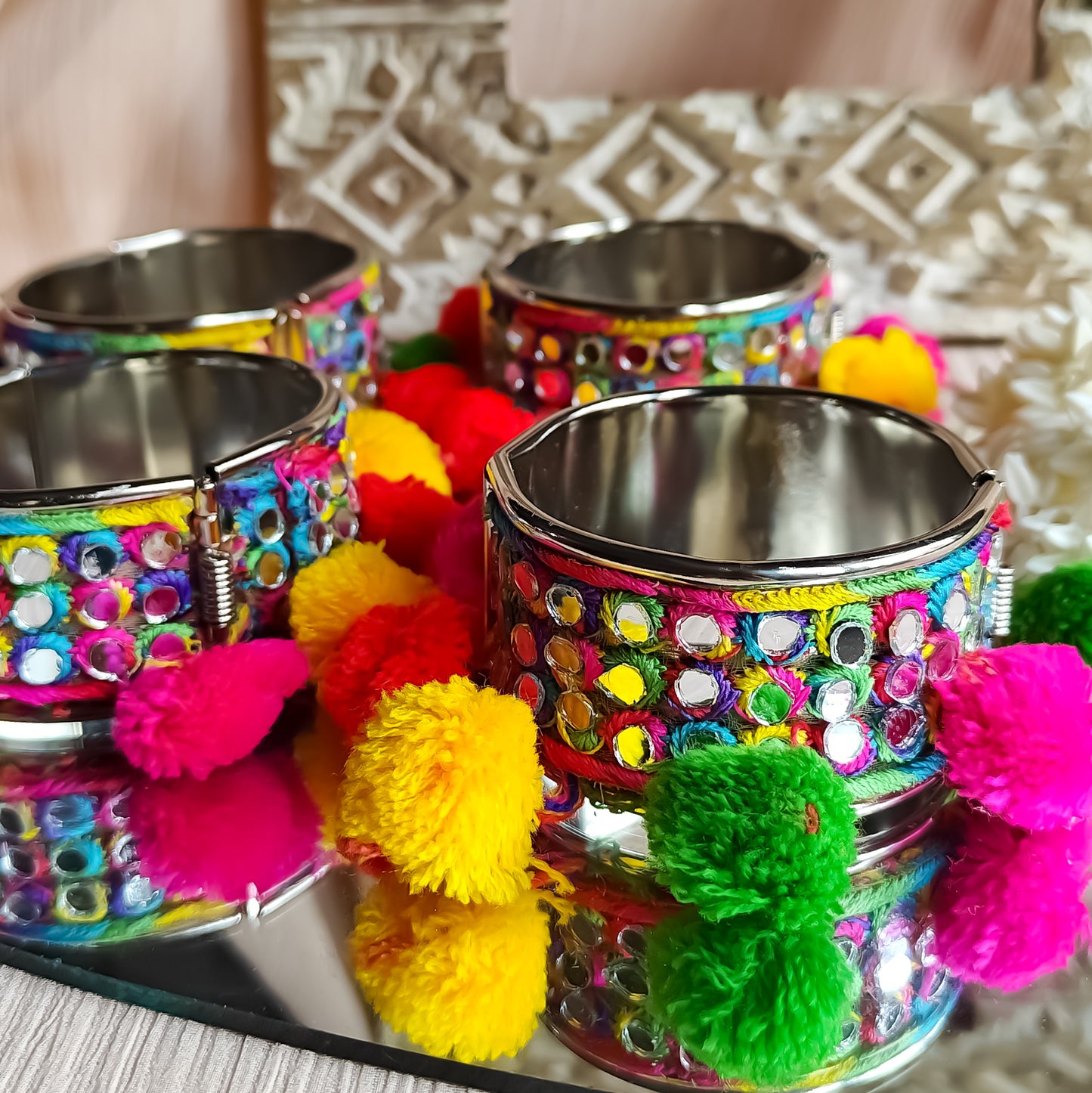 Kutch Work Openable Pom Pom Kada (Single)