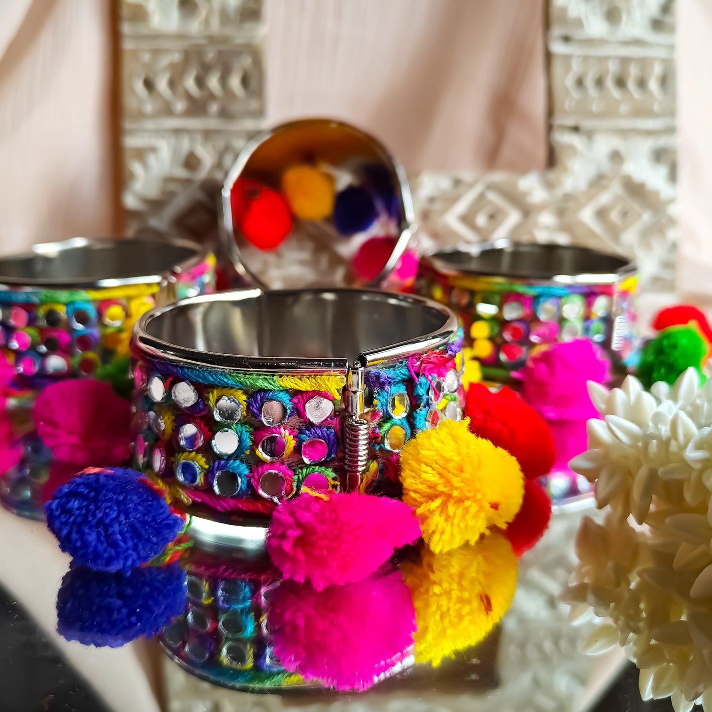Kutch Work Openable Pom Pom Kada (Single)