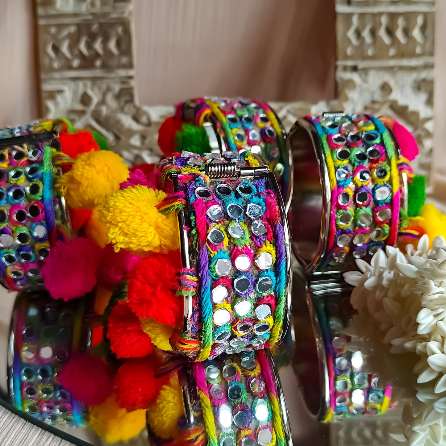 Kutch Work Openable Pom Pom Kada (Single)
