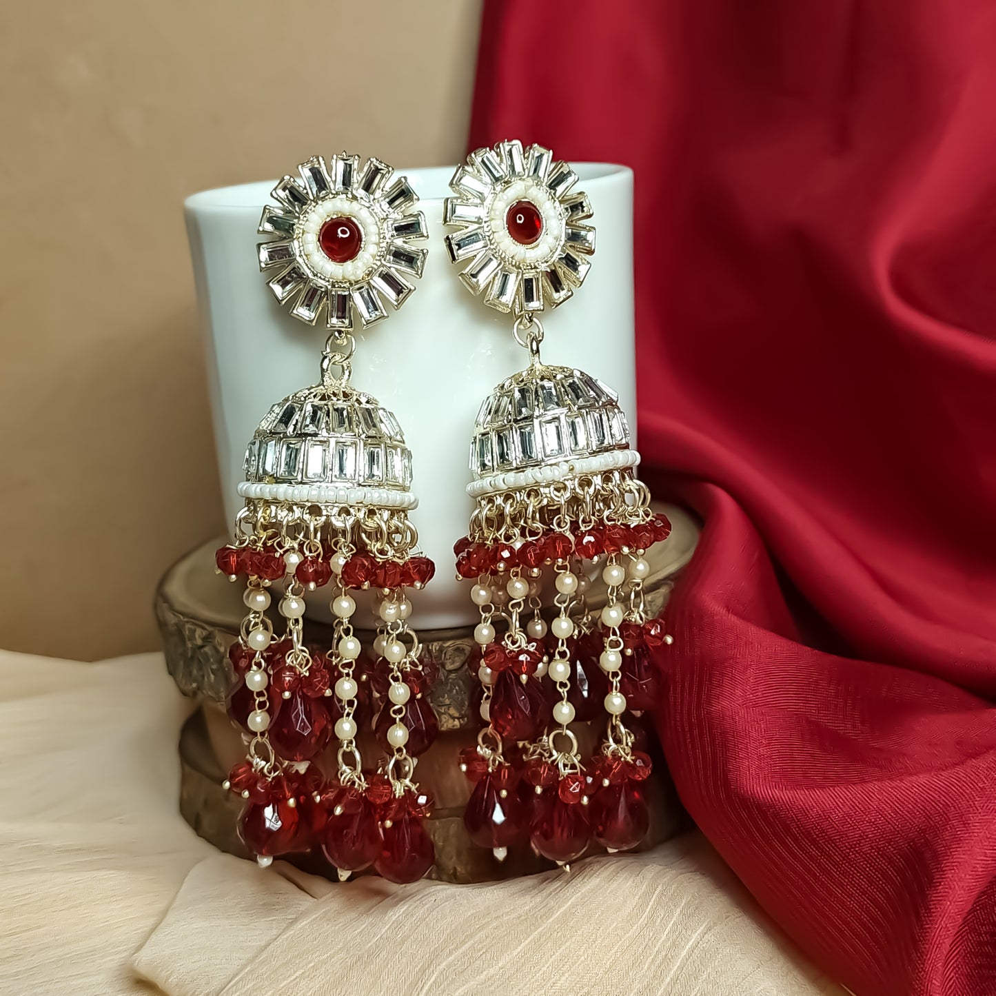 Jhoomar Jhumka Earrings - Maroon