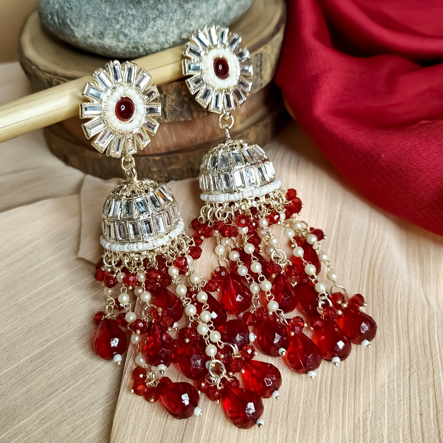 Jhoomar Jhumka Earrings - Maroon