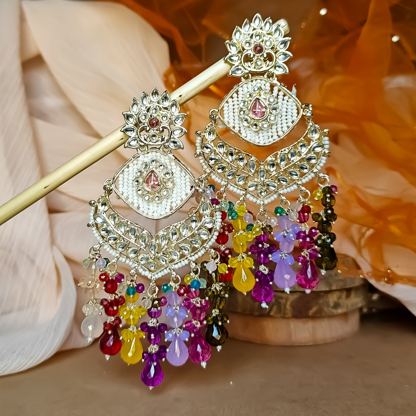 Shama Pearl Drop Chandbali Earrings - Multi