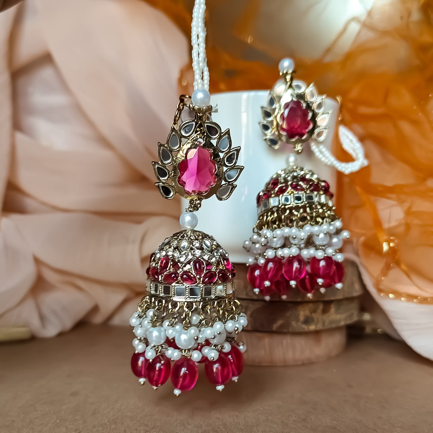Shagun Jhumka Earrings Hot Pink