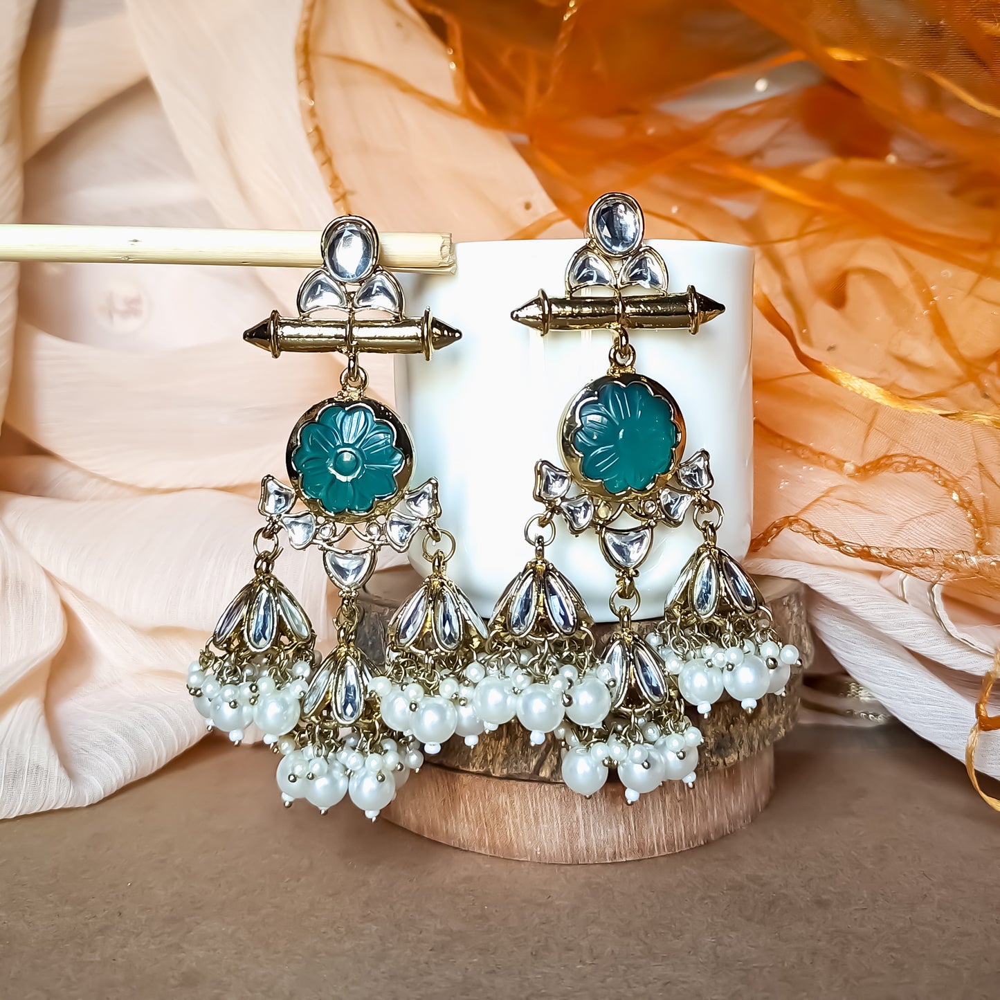 Sayani Chandbali Jhumka Earrings- green