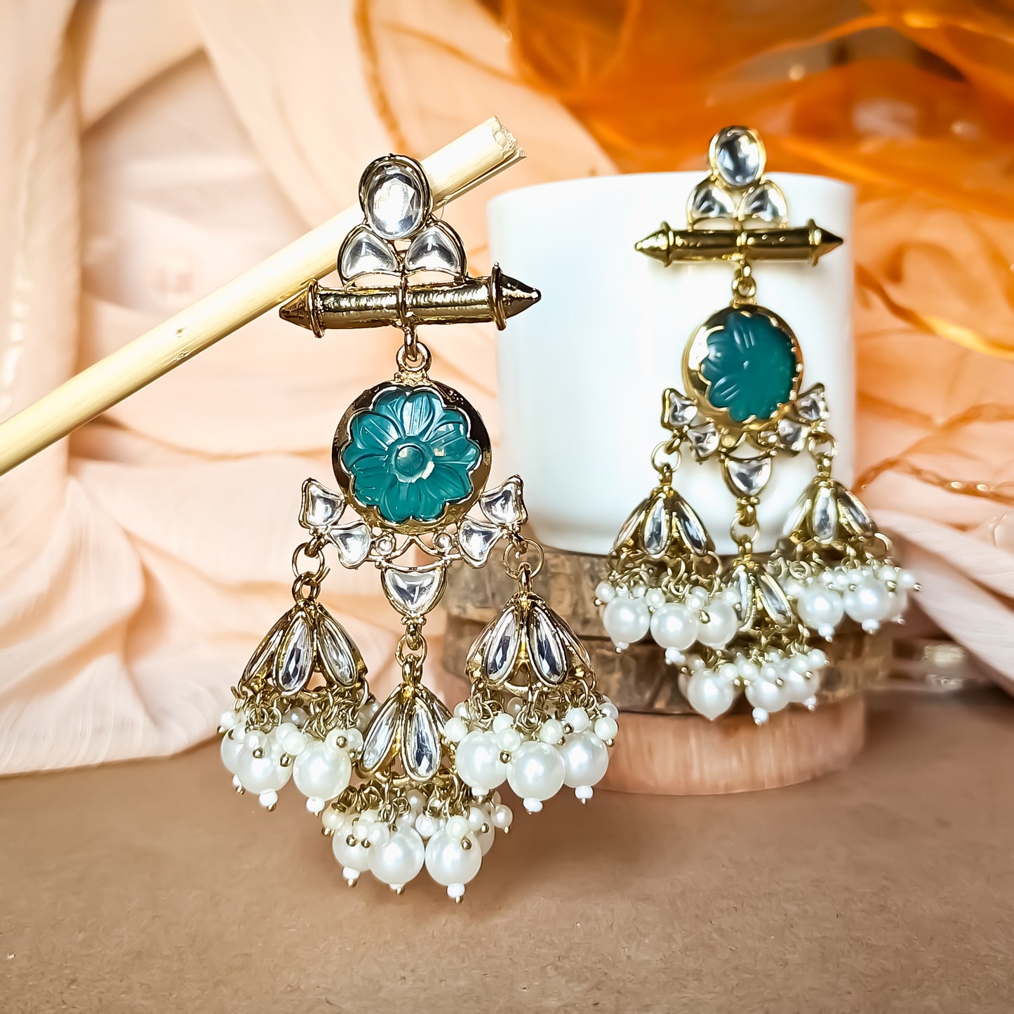 Sayani Chandbali Jhumka Earrings- green