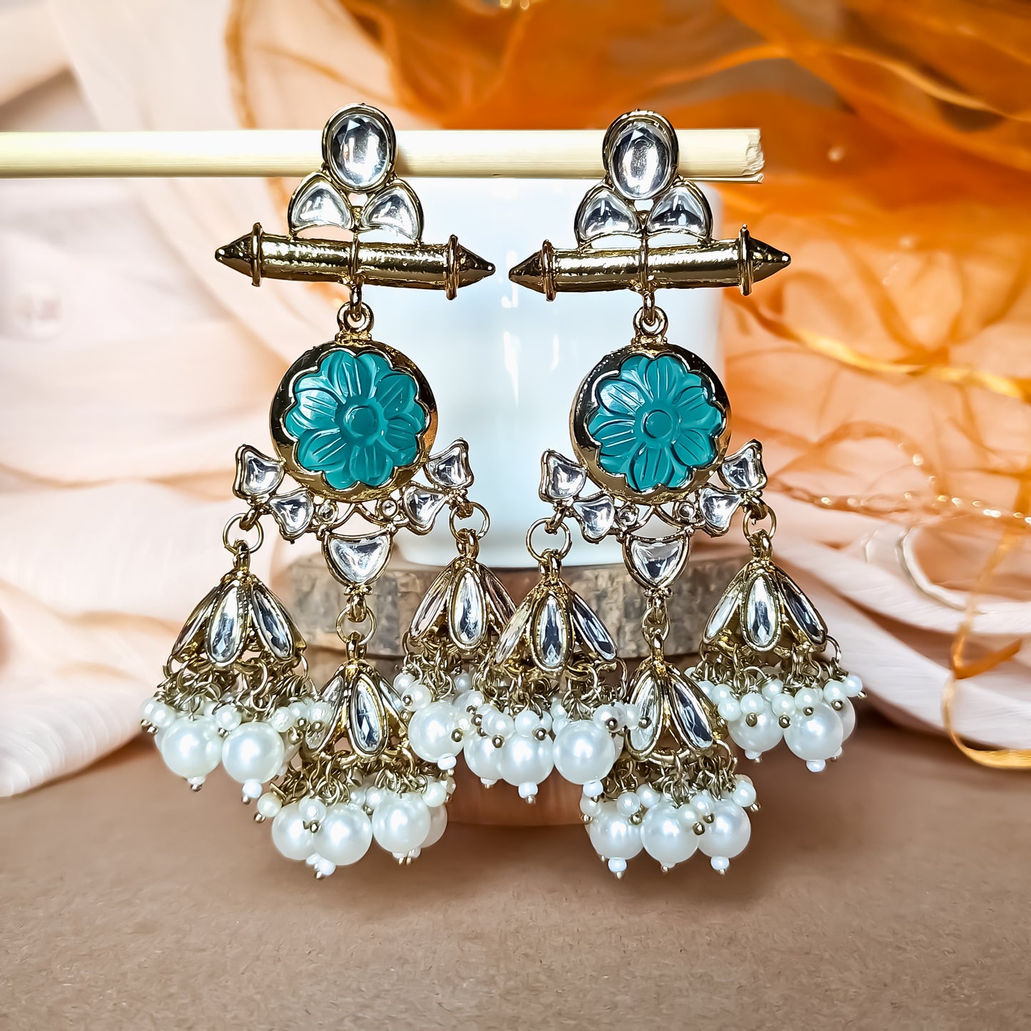 Sayani Chandbali Jhumka Earrings- green