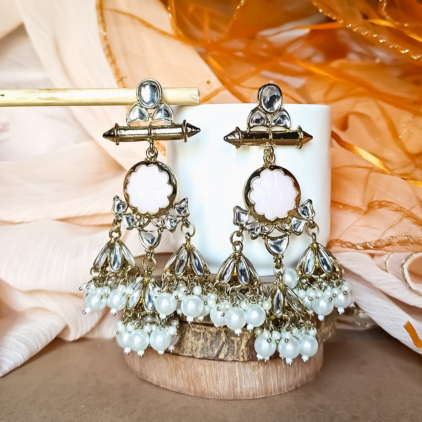 Sayani Chandbali Jhumka Earrings- Baby Pink