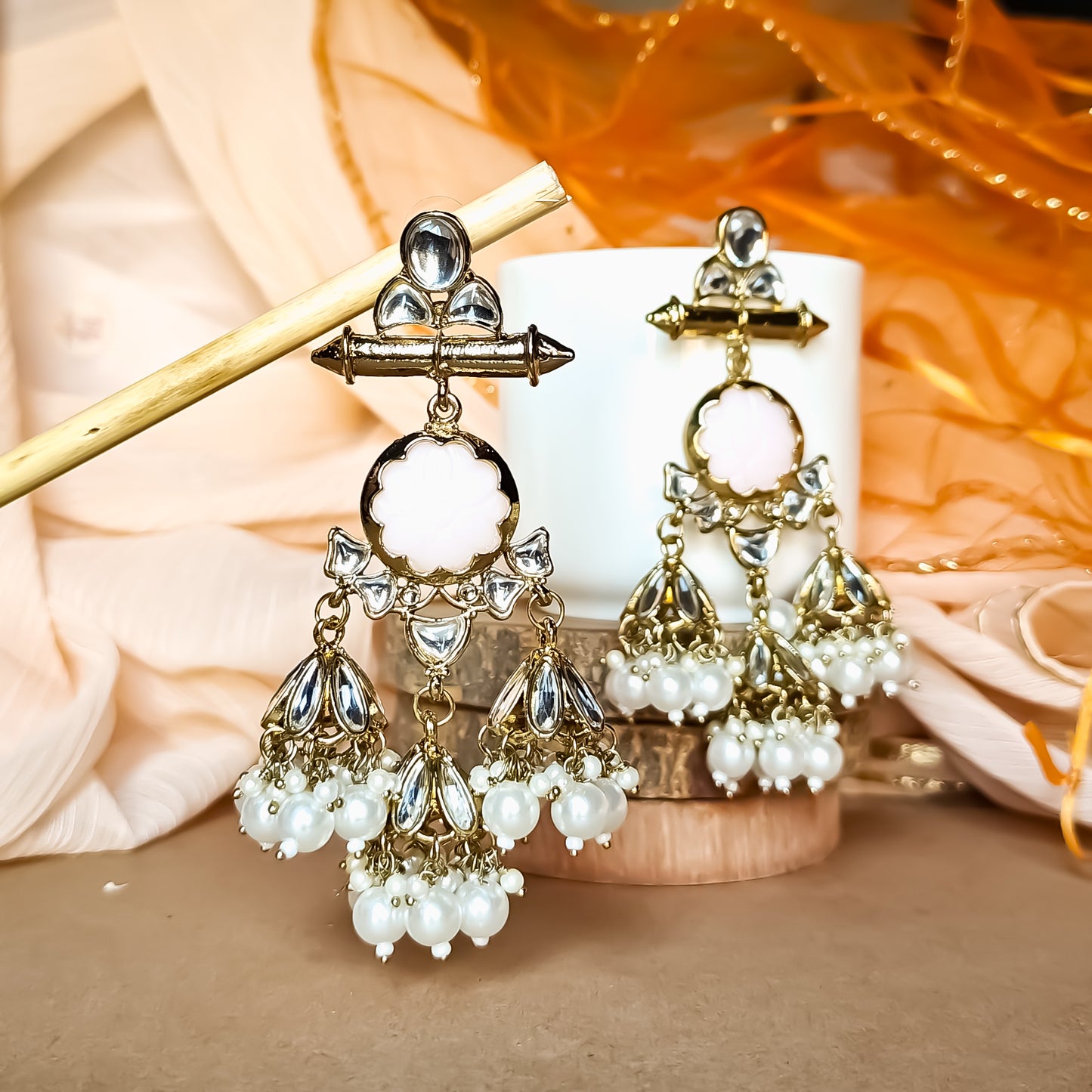 Sayani Chandbali Jhumka Earrings- Baby Pink