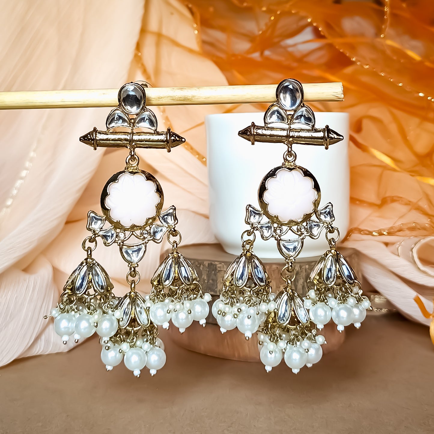Sayani Chandbali Jhumka Earrings- Baby Pink
