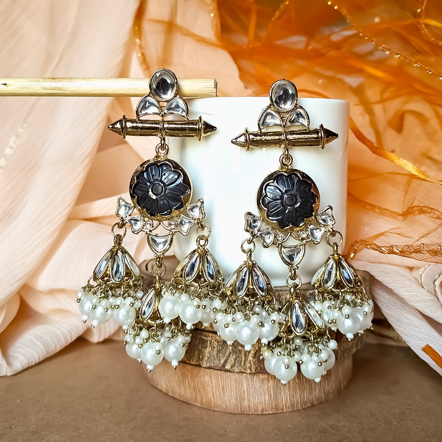 Sayani Chandbali Jhumka Earrings Black