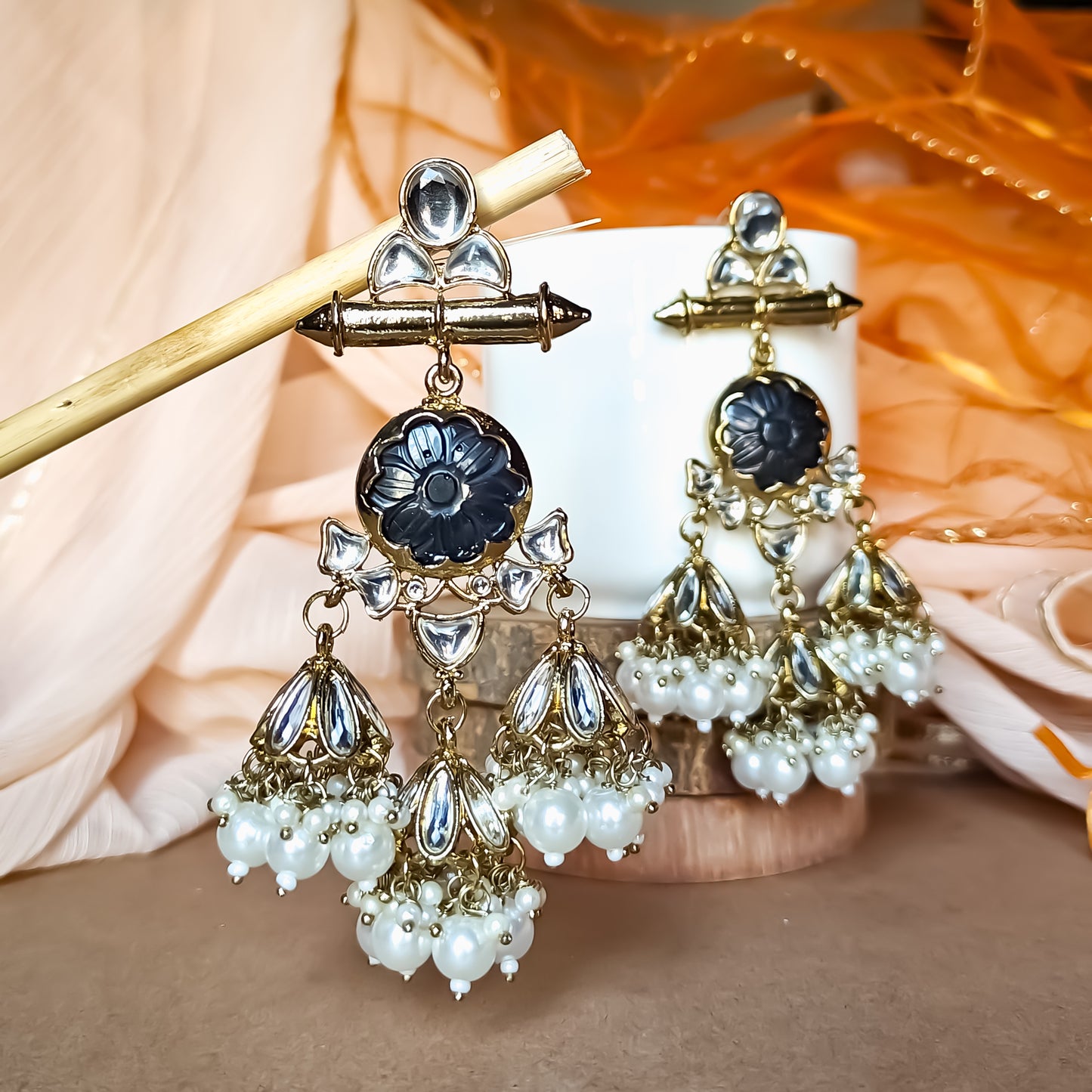 Sayani Chandbali Jhumka Earrings Black