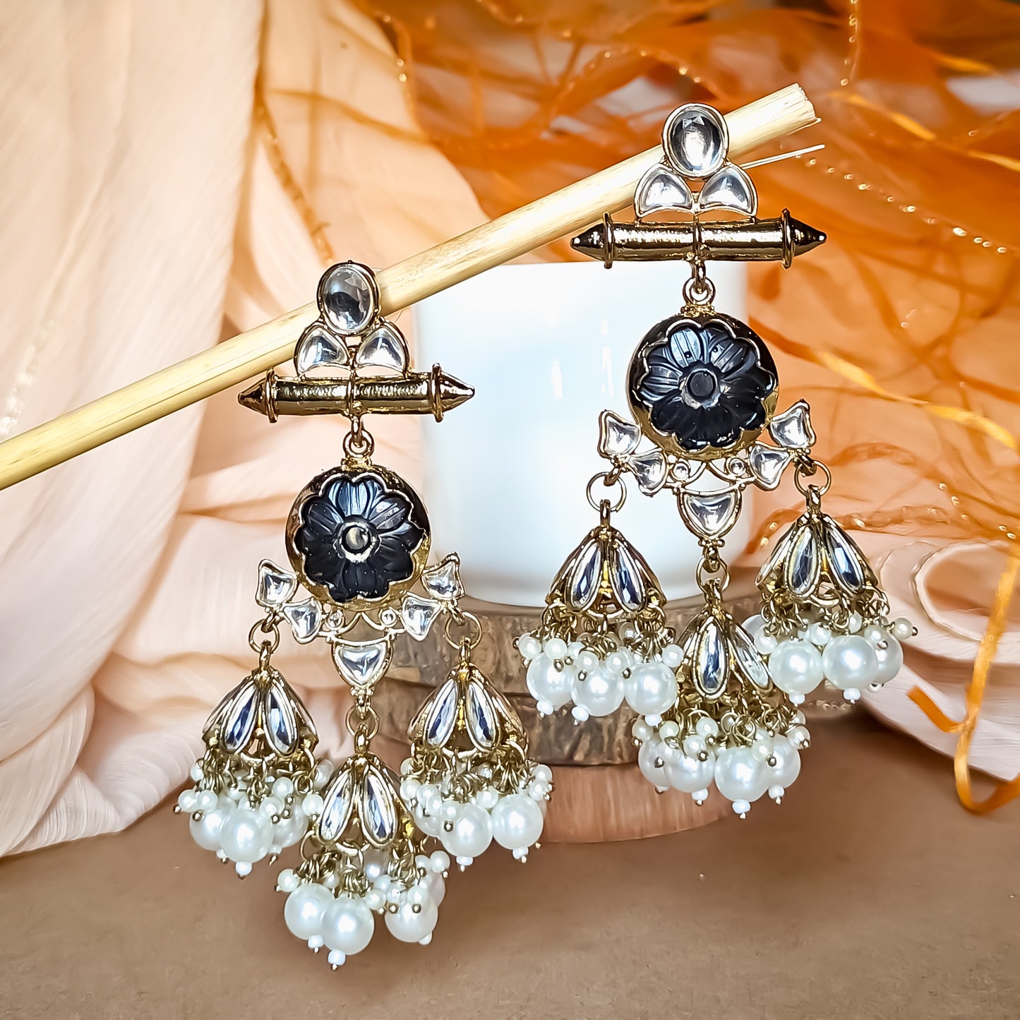 Sayani Chandbali Jhumka Earrings Black