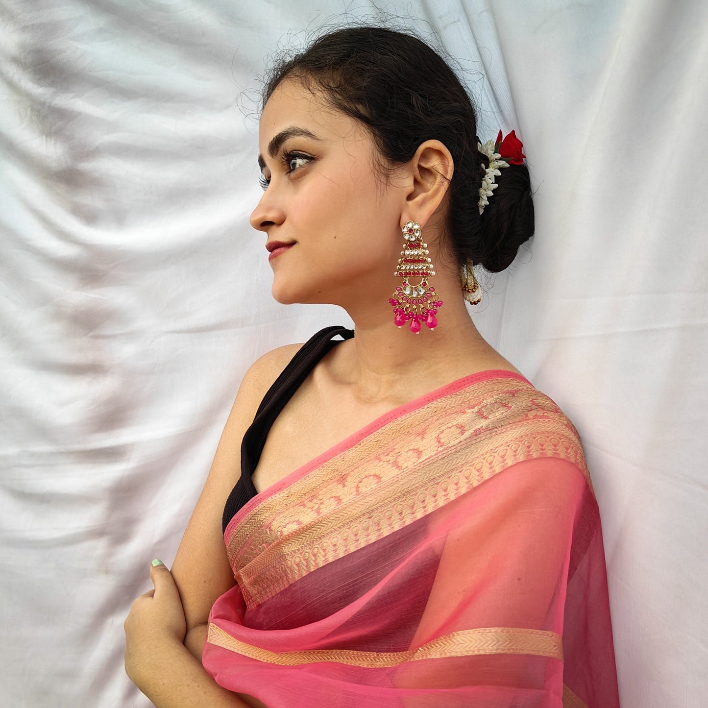 Kuhu Designer Earrings Hot Pink