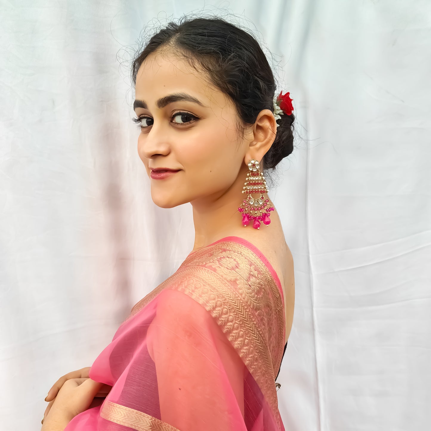 Kuhu Designer Earrings Hot Pink