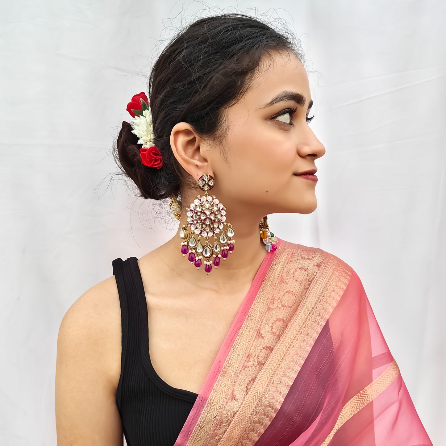 Saanjh Meenakari Chandbali Earrings - Purple