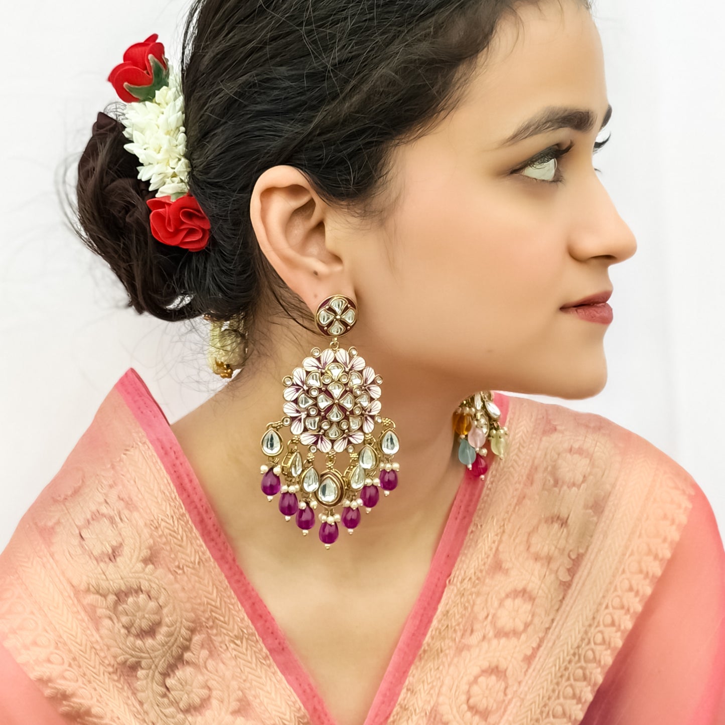 Saanjh Meenakari Chandbali Earrings - Purple