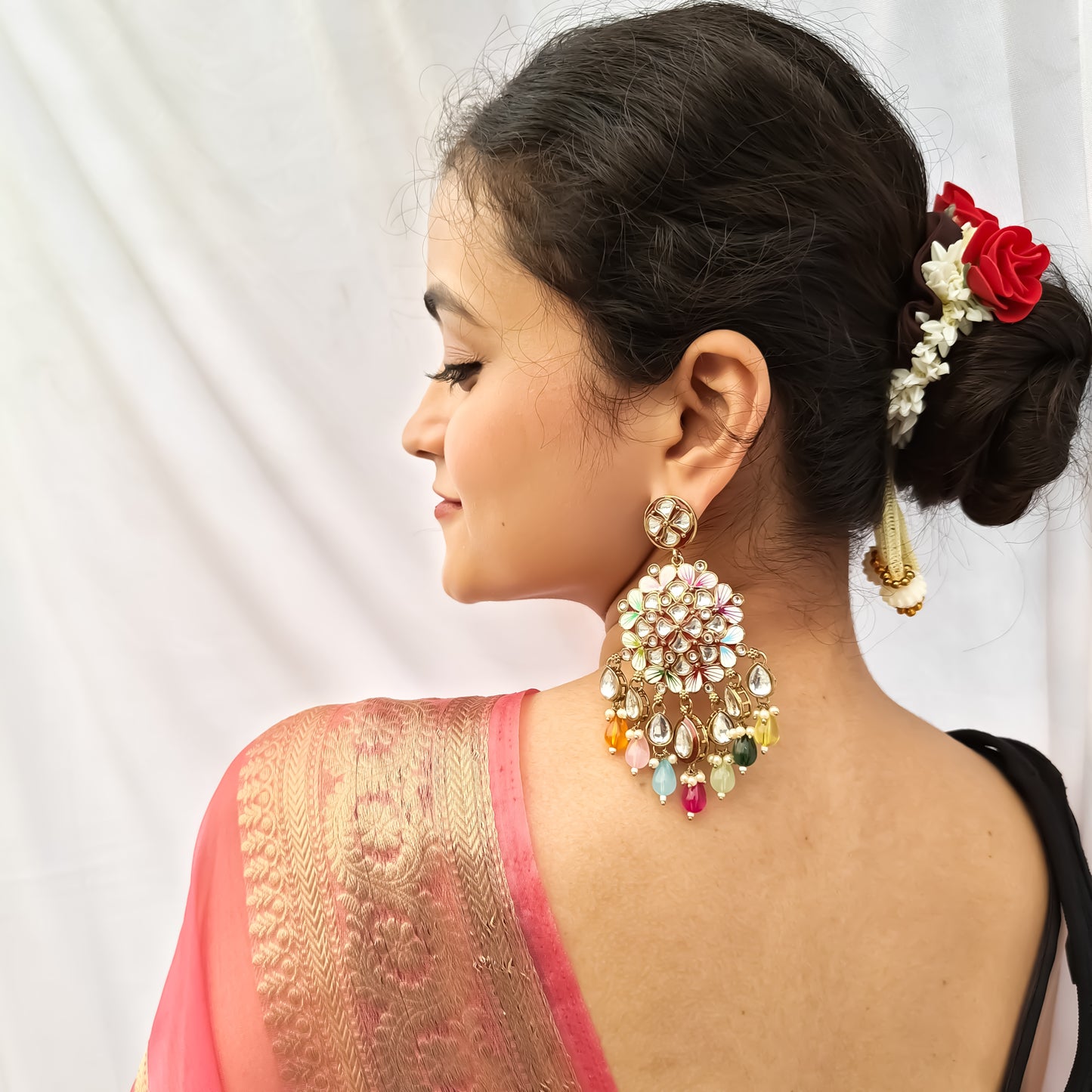 Saanjh Meenakari Chandbali Earrings Multi