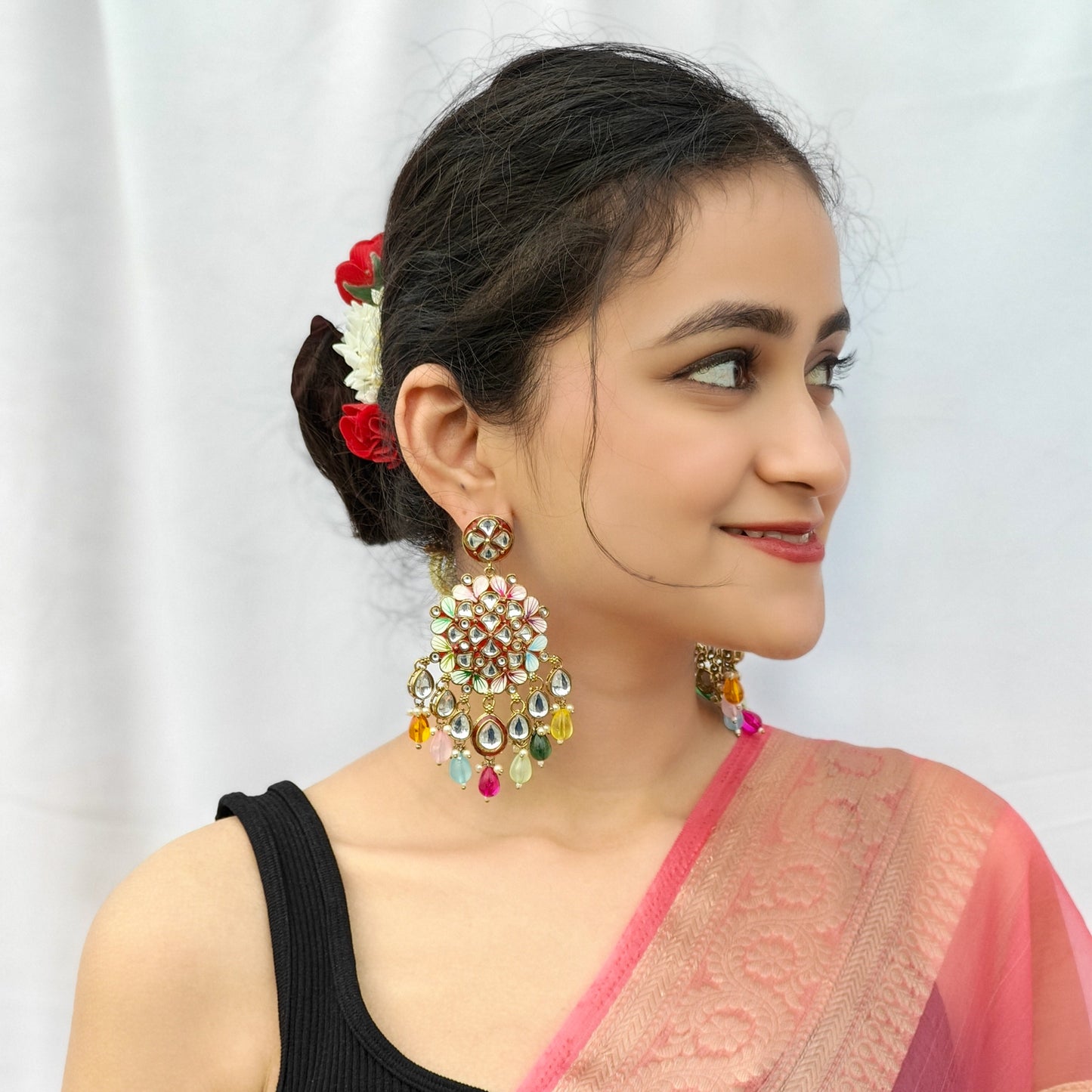 Saanjh Meenakari Chandbali Earrings Multi