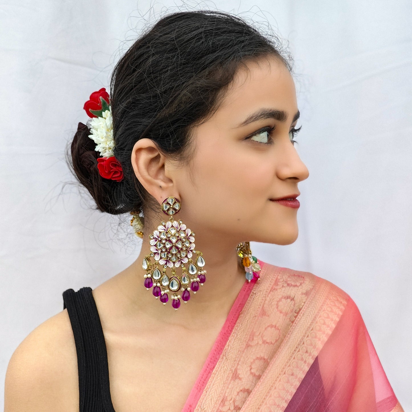 Saanjh Meenakari Chandbali Earrings - Purple