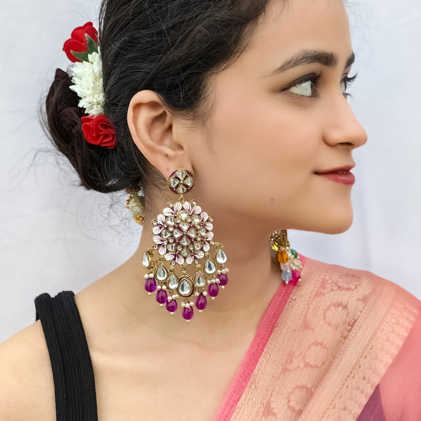Saanjh Meenakari Chandbali Earrings - Purple