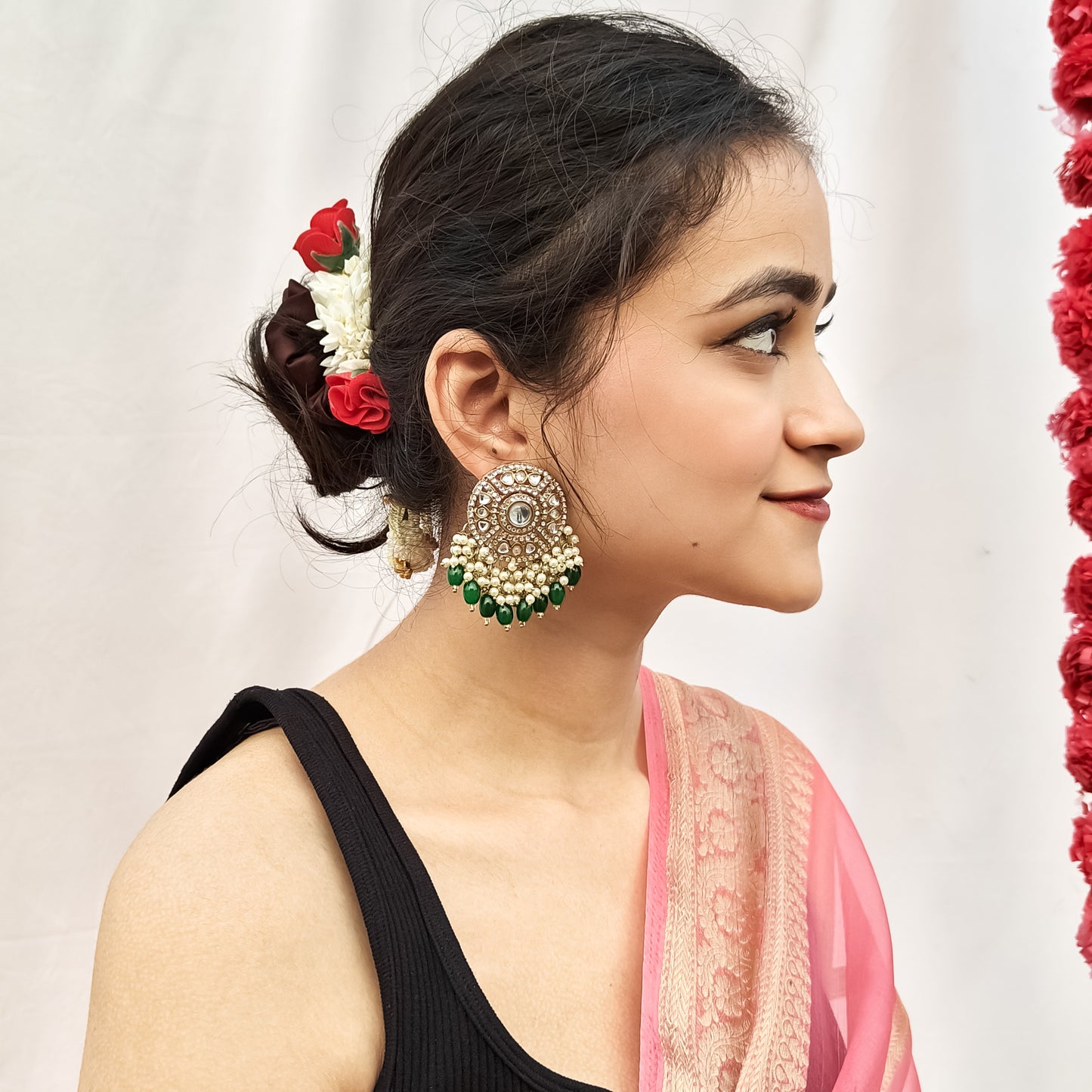 Jiya Dabi Kundan Earrings- Green