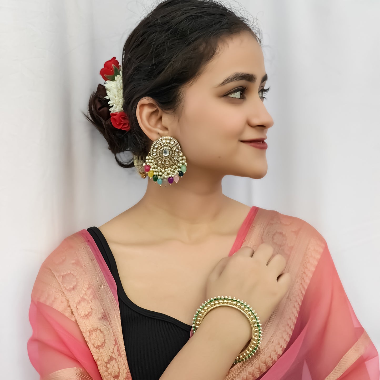 Jiya Dabi Kundan Earrings- Multi