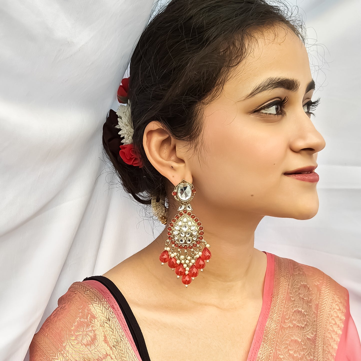 Nimrit Dabi kundan Chandbali Earrings- Red