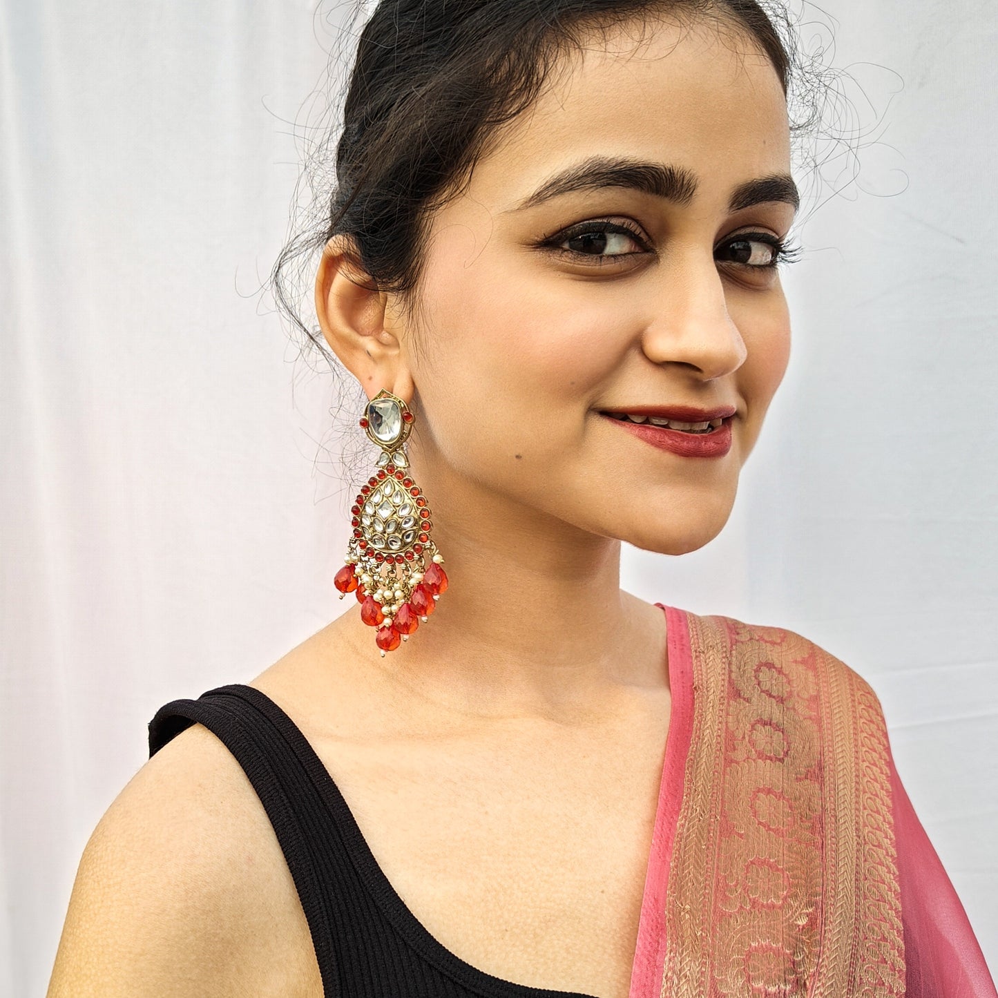 Nimrit Dabi kundan Chandbali Earrings- Red