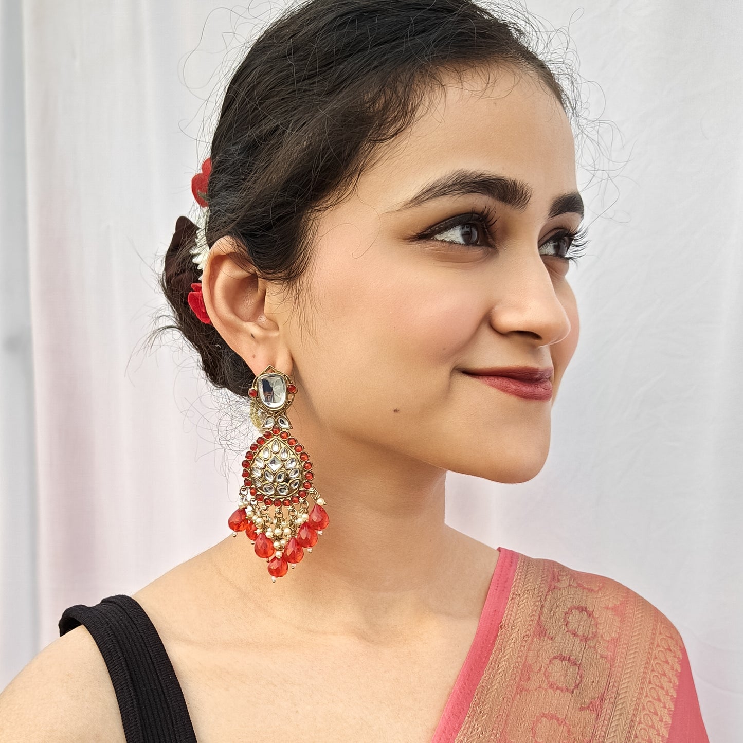Nimrit Dabi kundan Chandbali Earrings- Red