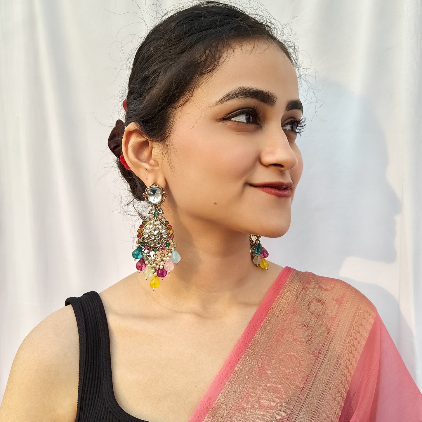 Nimrit Dabi kundan Chandbali Earrings- Multi