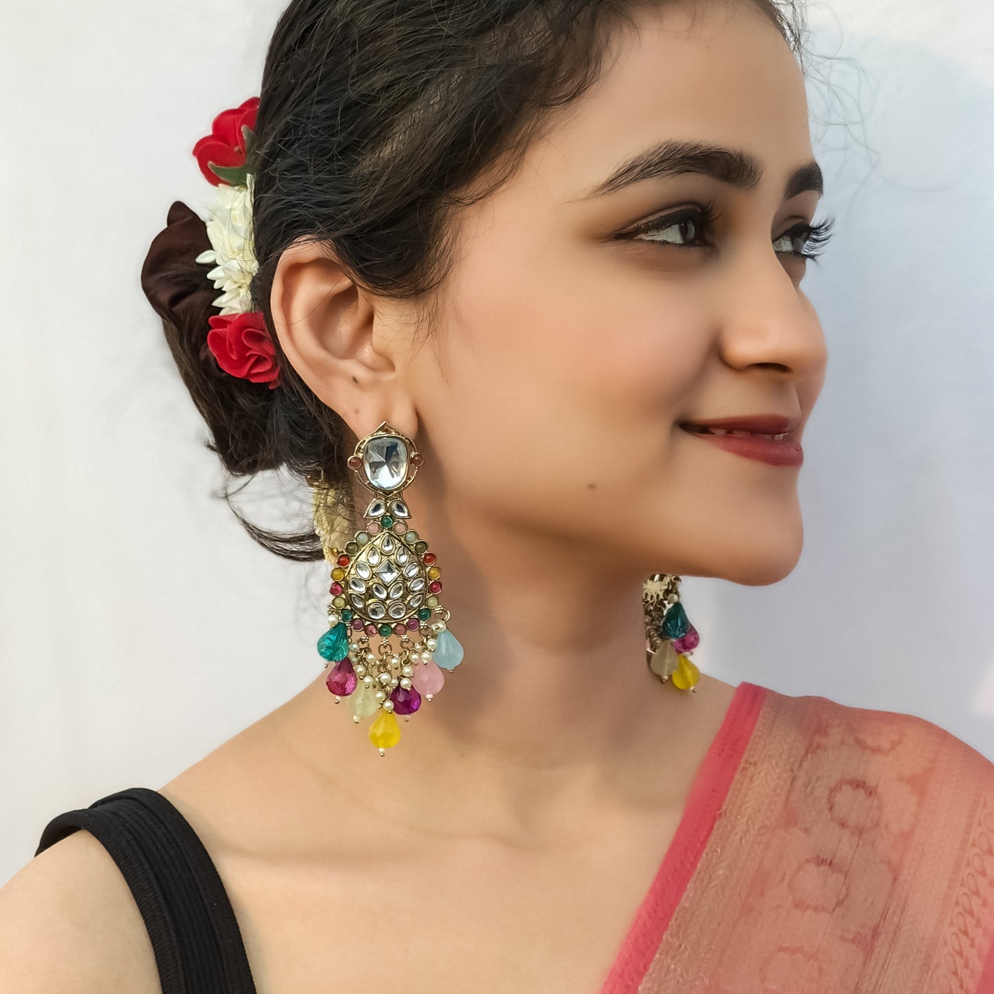 Nimrit Dabi kundan Chandbali Earrings- Multi