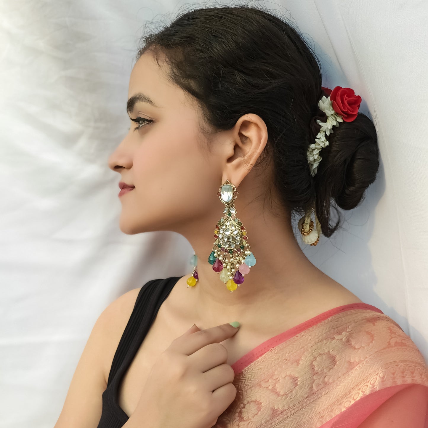 Nimrit Dabi kundan Chandbali Earrings- Multi