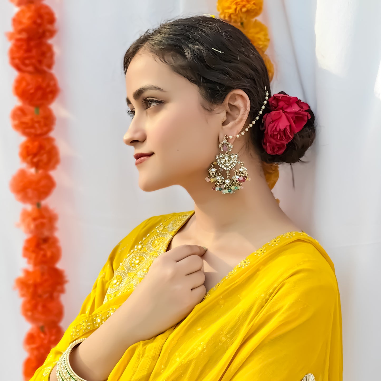 Seher Chandbali Jhumki Earrings with Sahara- Multi