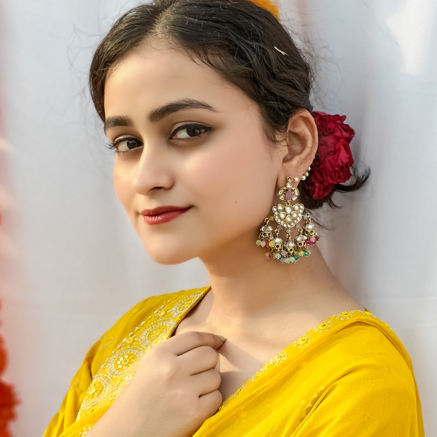 Seher Chandbali Jhumki Earrings with Sahara- Multi