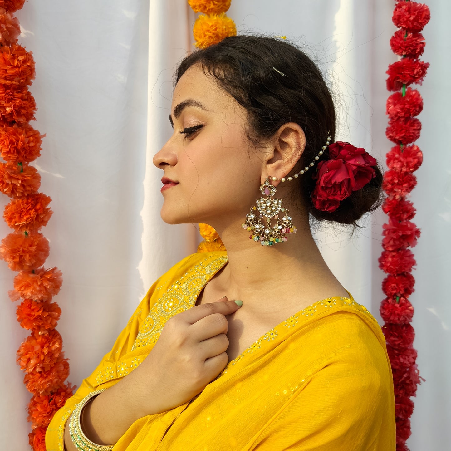 Seher Chandbali Jhumki Earrings with Sahara- Multi