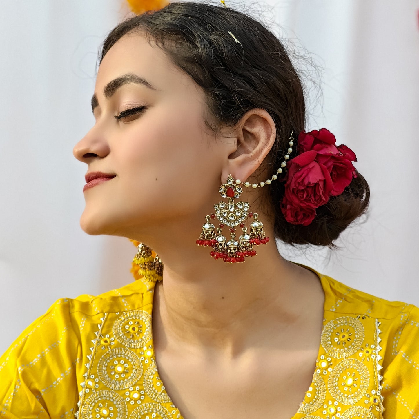 Seher Chandbali Jhumki Earrings with Sahara Red
