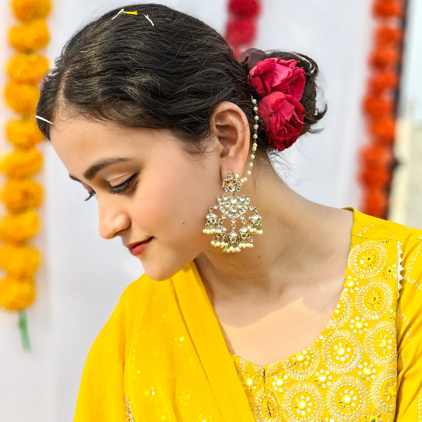 Seher Chandbali Jhumki Earrings with Sahara - Golden