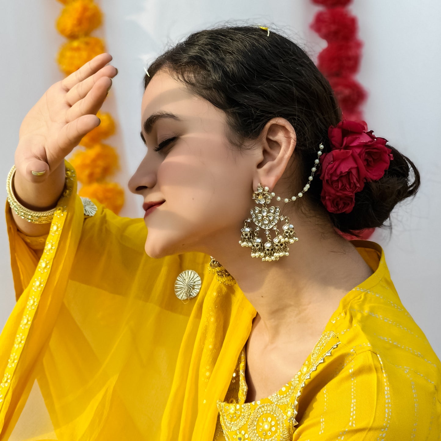 Seher Chandbali Jhumki Earrings with Sahara - Golden