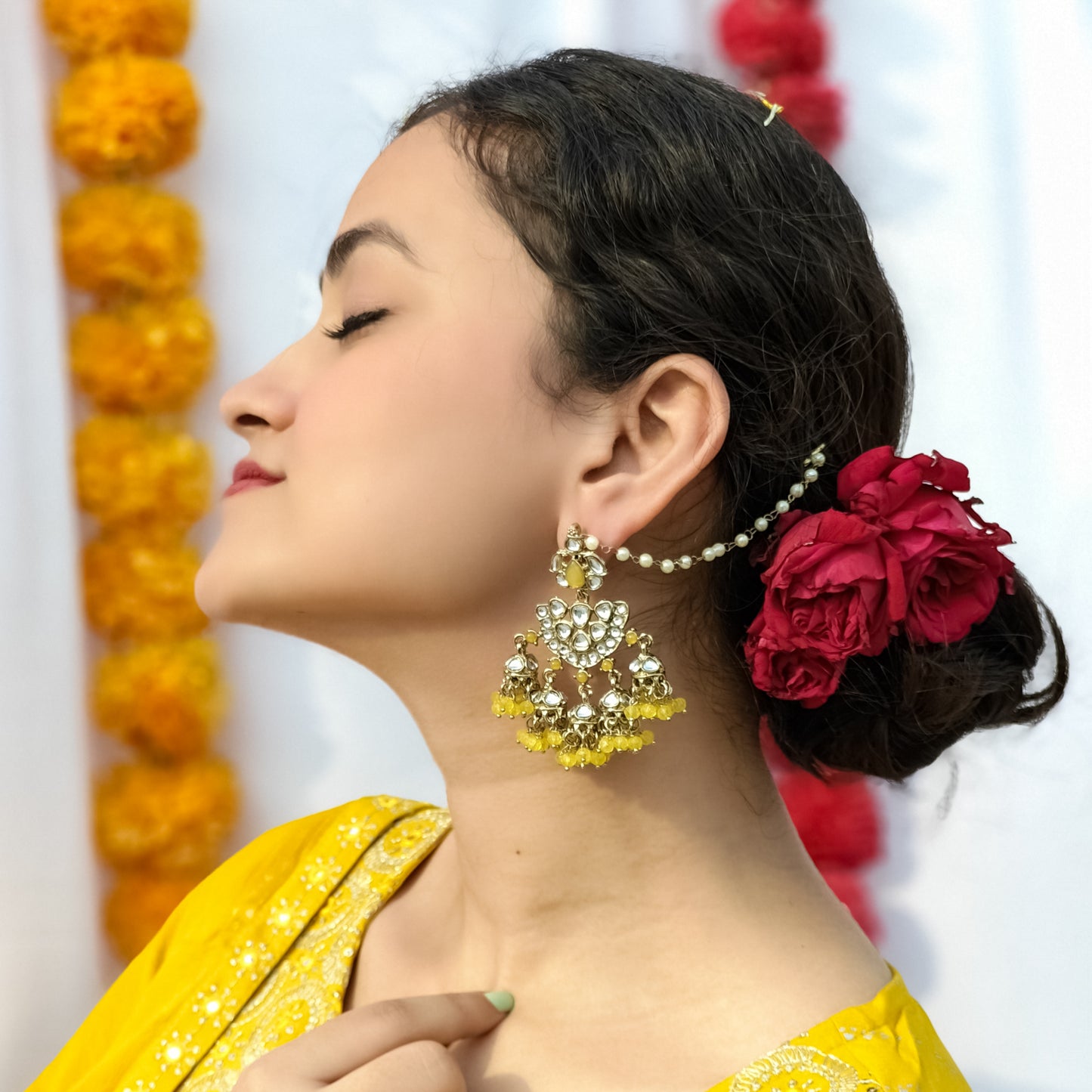 Seher Chandbali Jhumki Earrings with Sahara - Yellow