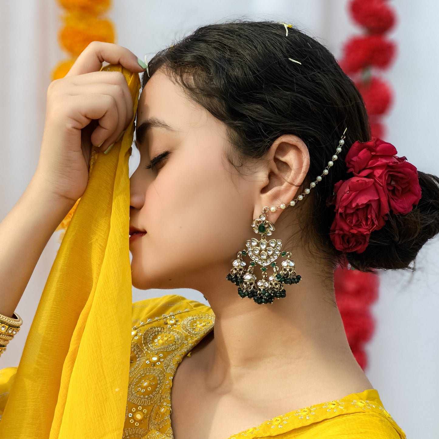 Seher Chandbali Jhumki Earrings with Sahara - Green