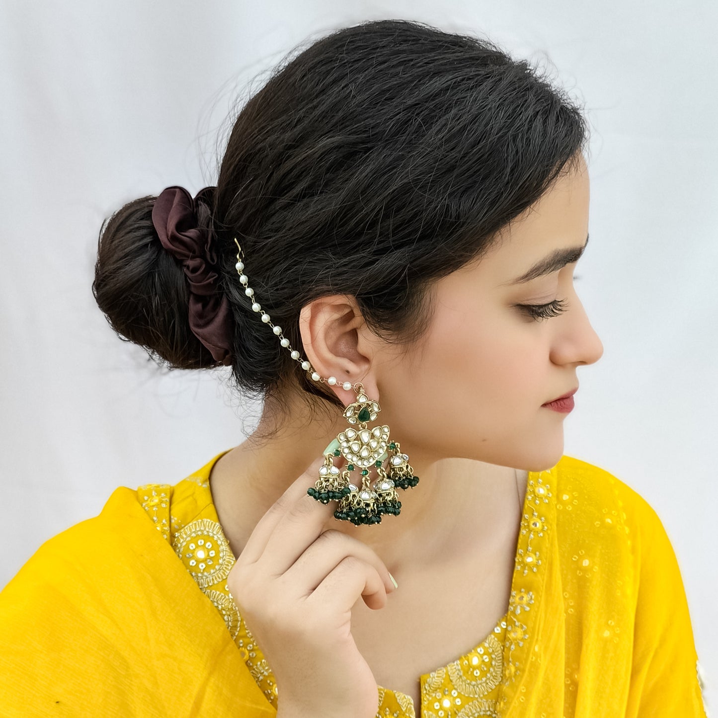 Seher Chandbali Jhumki Earrings with Sahara - Green