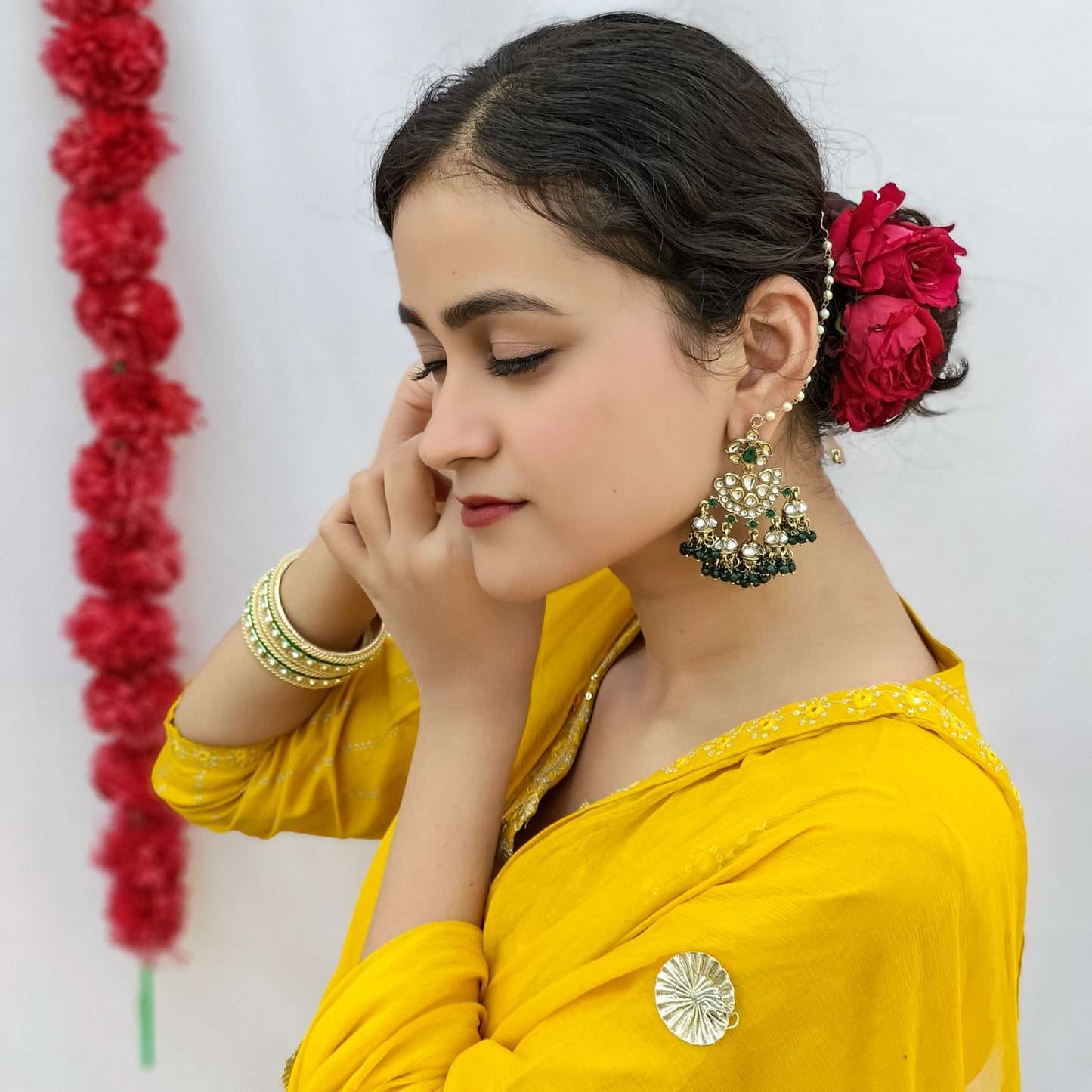 Seher Chandbali Jhumki Earrings with Sahara - Green