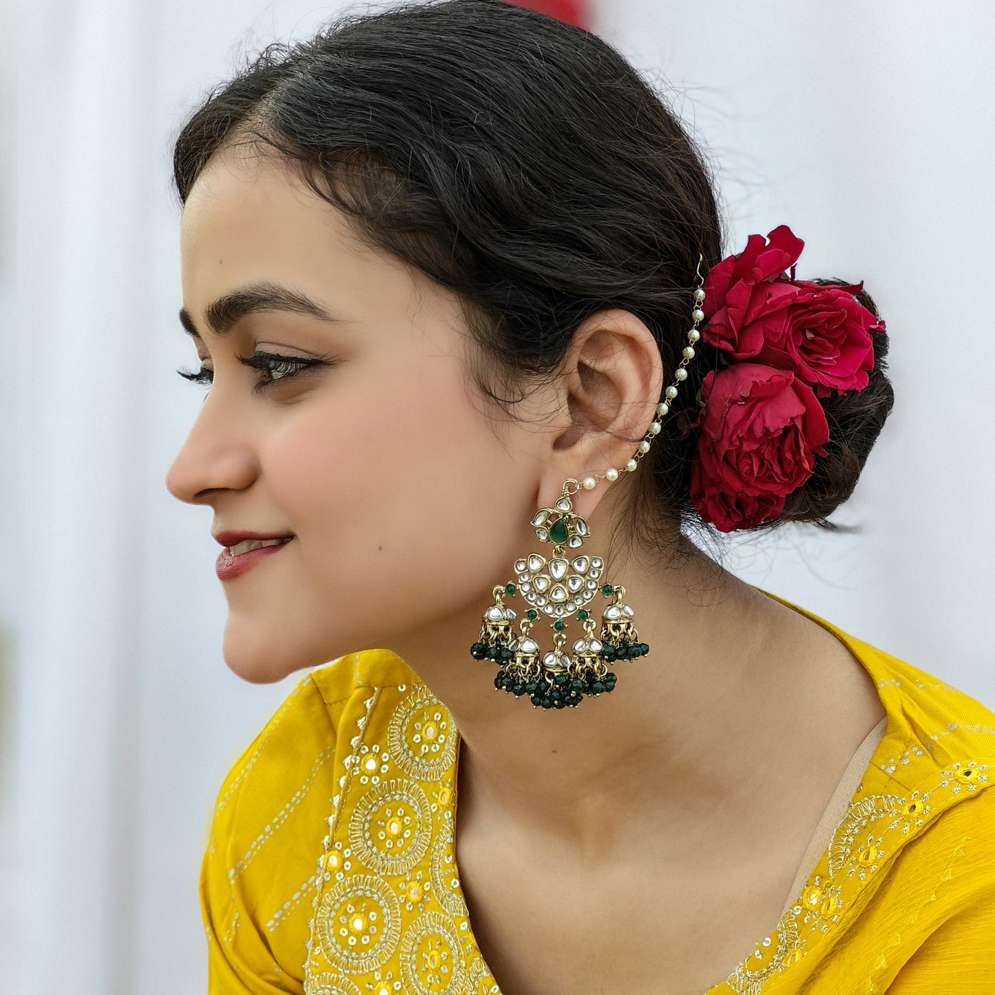 Seher Chandbali Jhumki Earrings with Sahara - Green