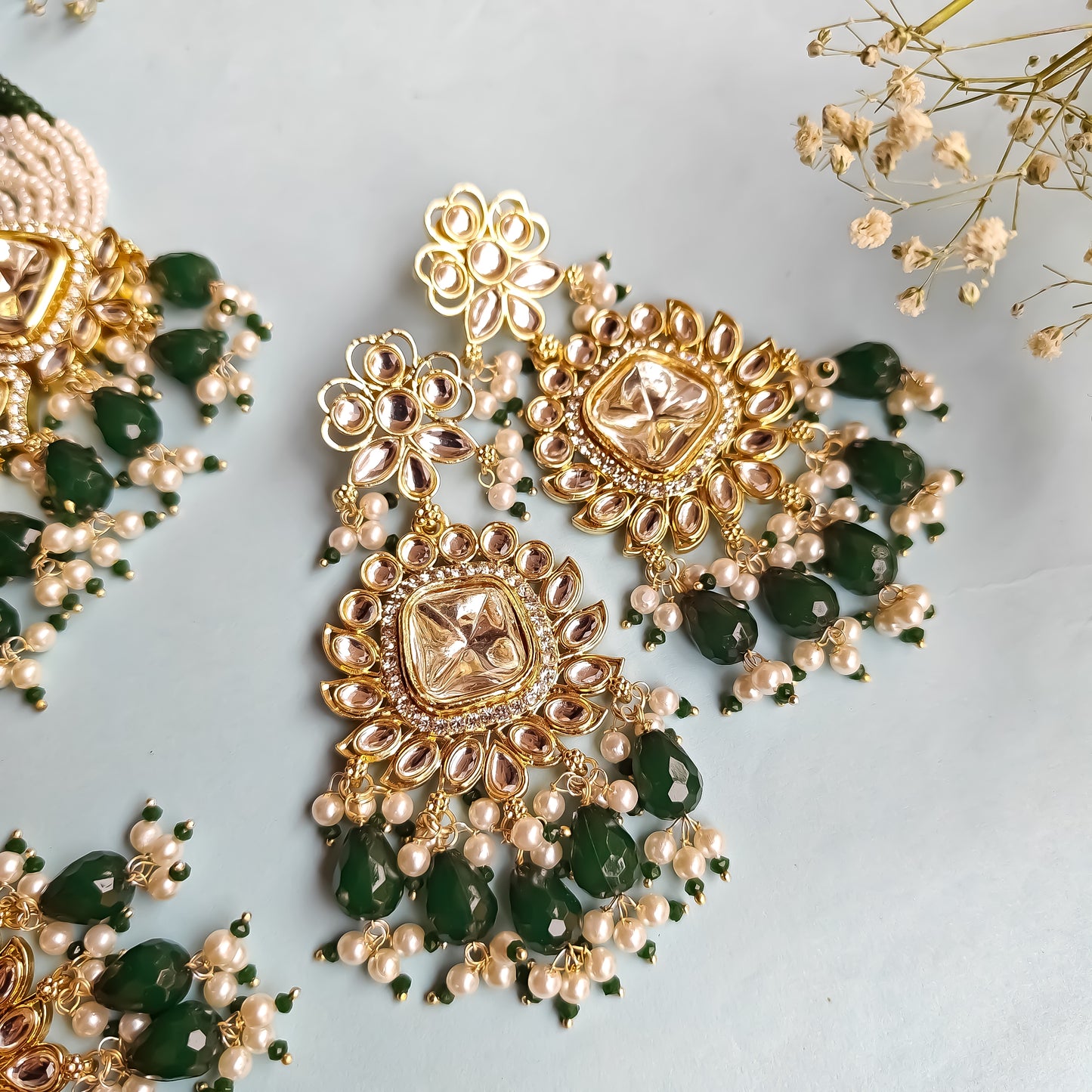 Sumer Polki Ad Necklace Set- Green