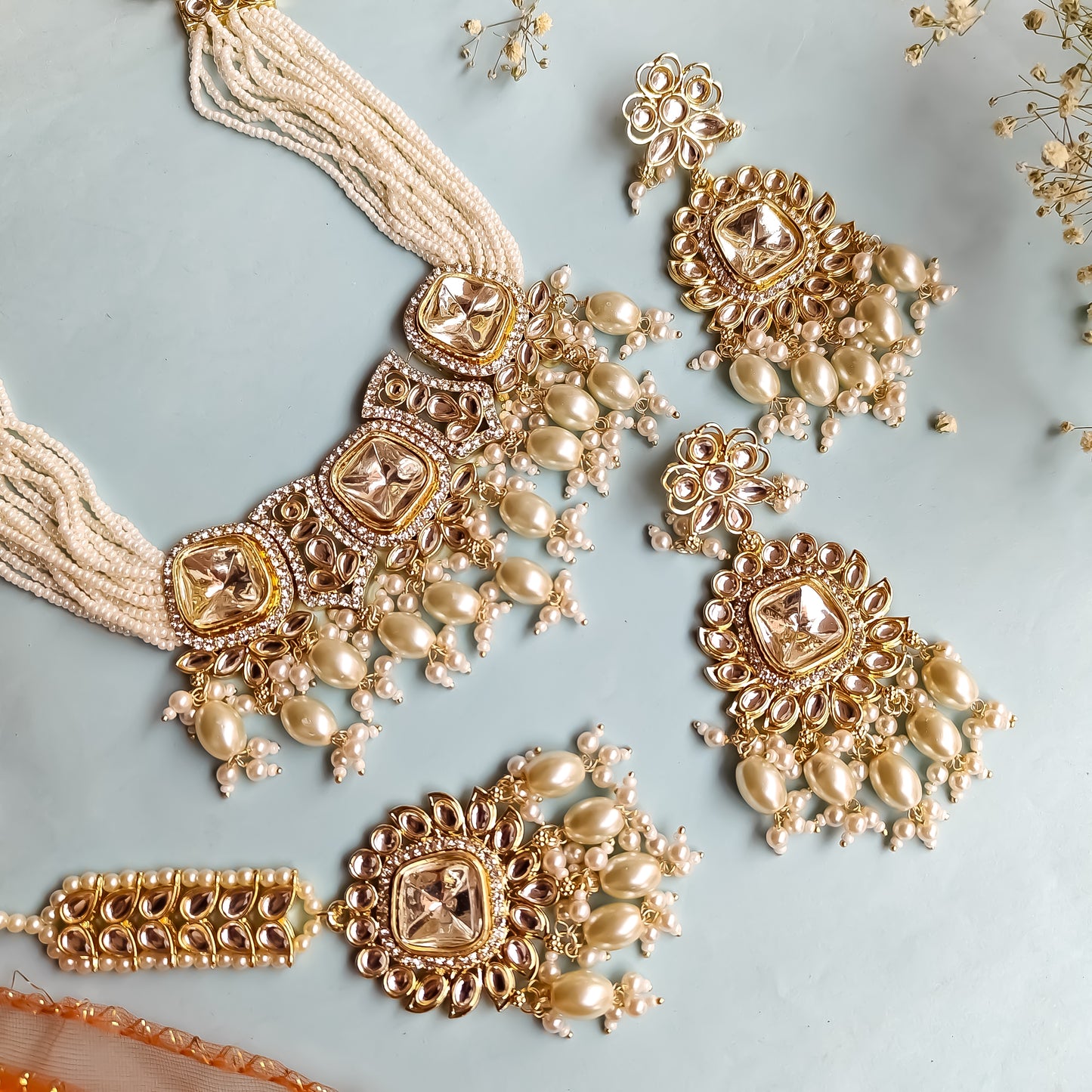 Sumer Polki Ad Necklace Set- Golden