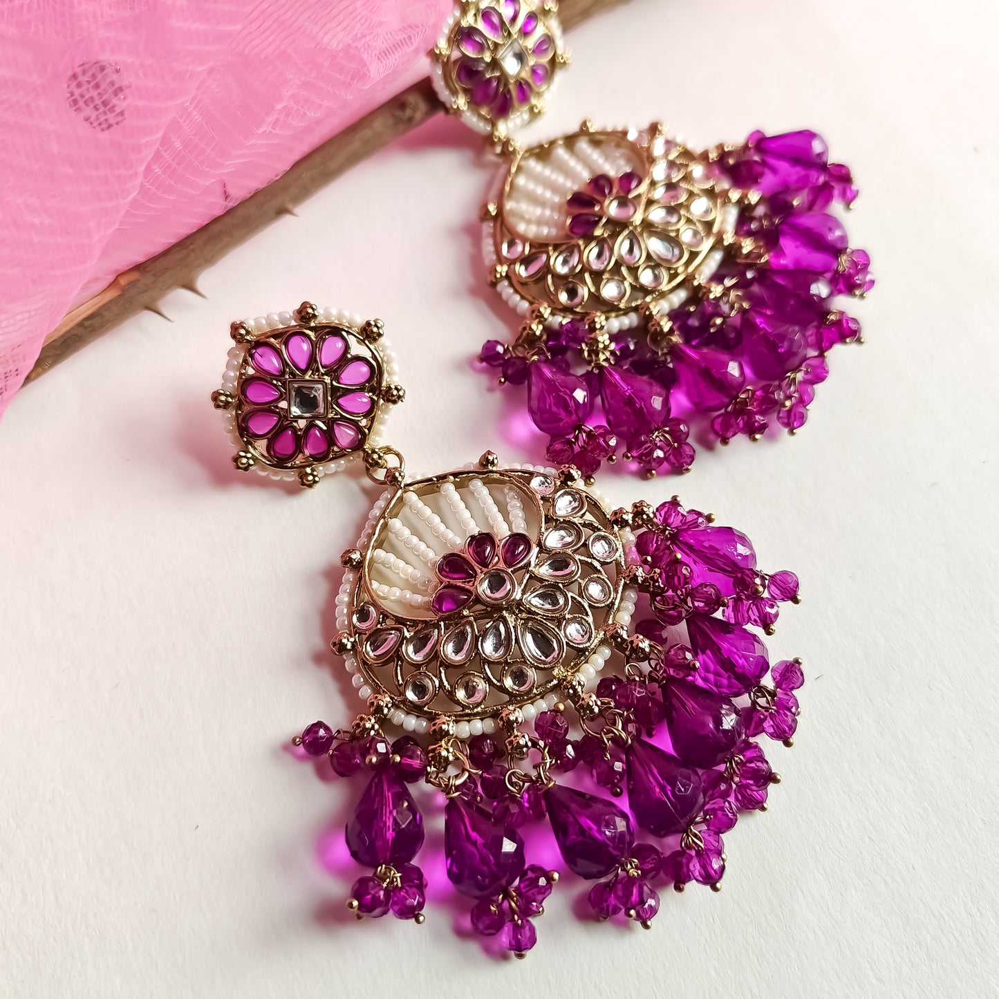 Kesar Chandbali Earrings - Purple